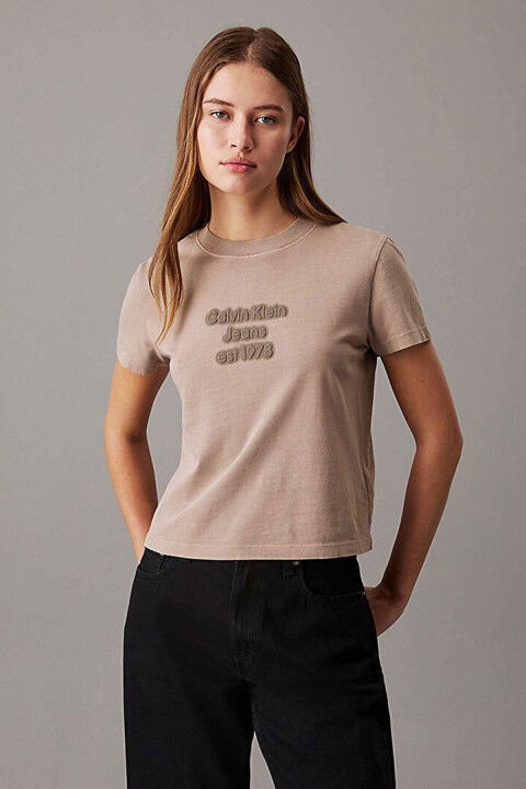 Kadın Washed Puff Print T-Shirt - Kahverengi - Calvin Klein