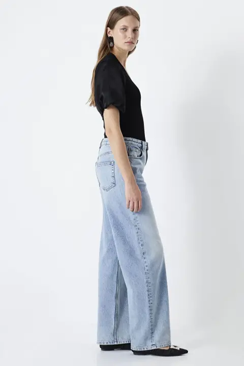 Kadın Wide Leg Fit Jean Pantolon - Açık İndigo - 3