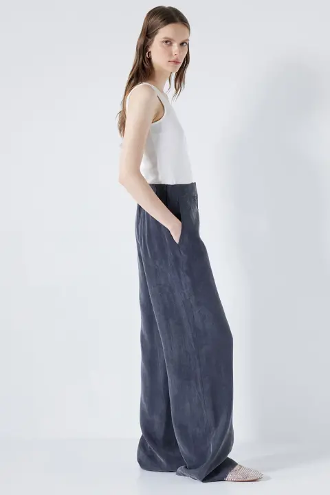 Kadın Wide Leg Fit Pantolon - Lacivert - 3