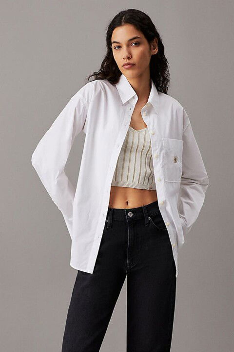 Kadın Woven Label Relaxed Gömlek - Beyaz - Calvin Klein