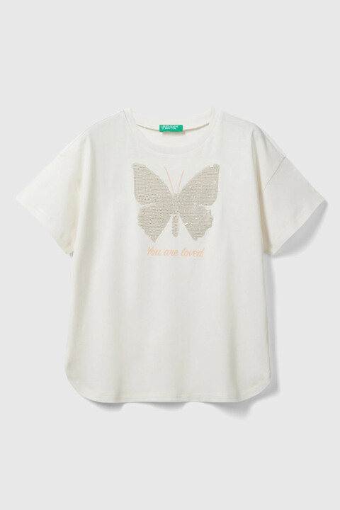 Kız Çocuk Basic T-Shirt - Ekru - BENETTON