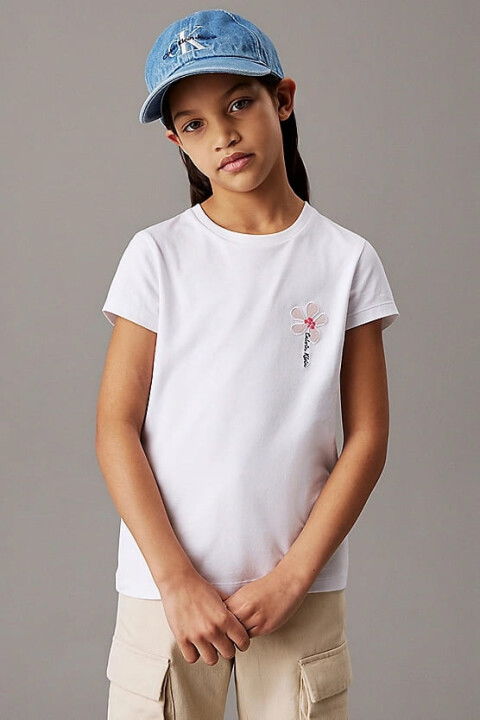 Kız Çocuk Ck Küçük Çiçek Logo T-Shirt - Beyaz - Calvin Klein