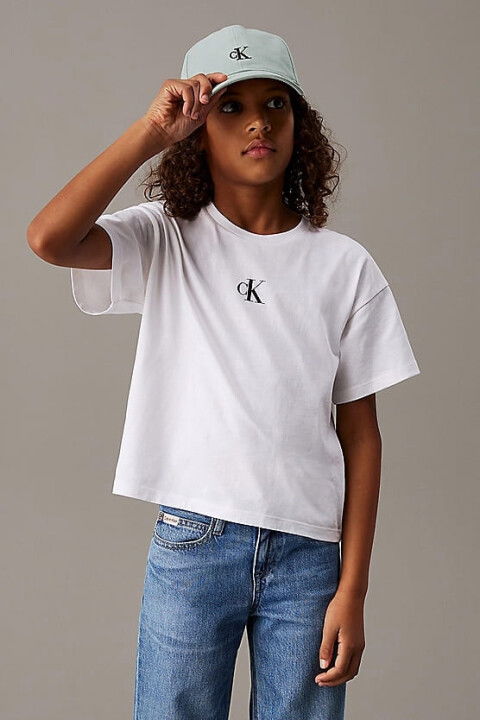 Kız Çocuk Ck Logo Boxy T-Shirt - Beyaz - Calvin Klein