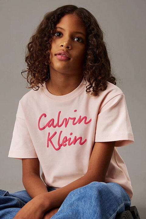 Kız Çocuk Ck Script Logo Boxy T-Shirt - Pembe - Calvin Klein
