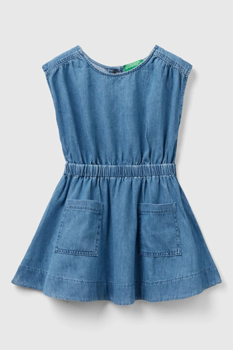 Kız Çocuk Denim Elbise - Mavi - BENETTON