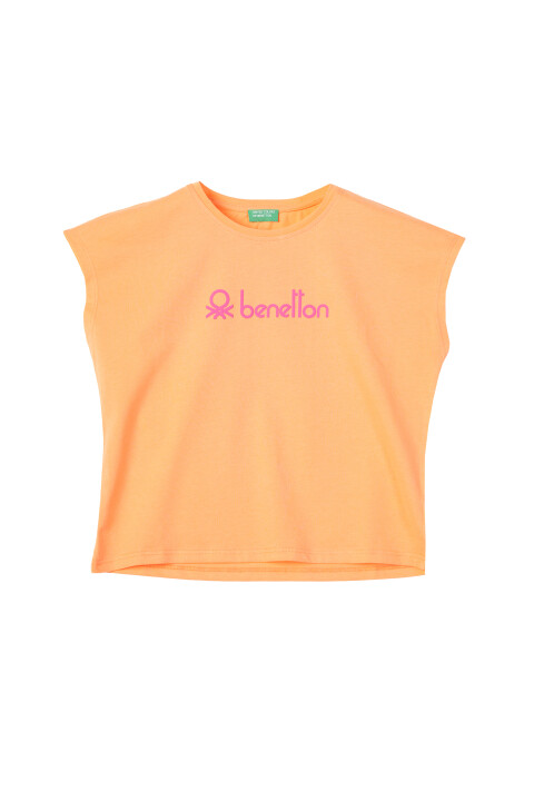 Kız Çocuk Kısa Kollu T-Shirt - Açık Turuncu - BENETTON