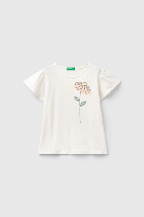 Kız Çocuk Kısa Kollu T-Shirt - Beyaz - BENETTON