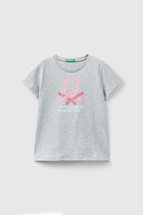 Kız Çocuk Kısa Kollu T-Shirt - Gri - BENETTON