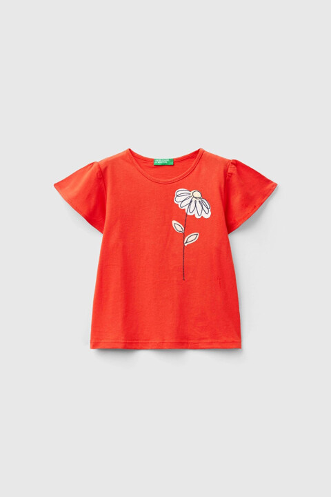 Kız Çocuk Kısa Kollu T-Shirt - Kırmızı - BENETTON