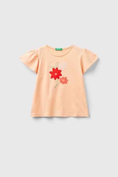 Kız Çocuk Kısa Kollu T-Shirt - Turuncu - BENETTON