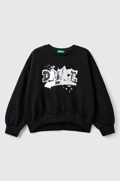 Kız Çocuk Pullu Bisiklet Yaka Sweatshirt - Siyah - BENETTON