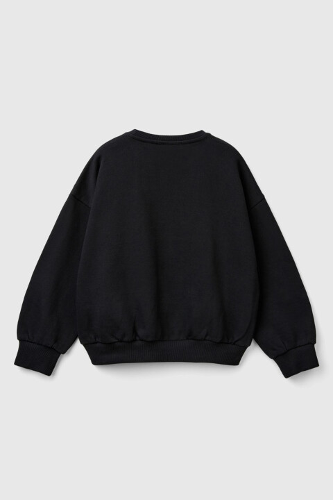 Kız Çocuk Pullu Bisiklet Yaka Sweatshirt - Siyah - 2