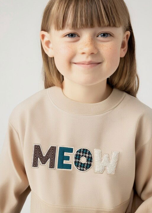 Kız Çocuk Pulover-İşlemeli Sweatshirt Bej - Mayoral