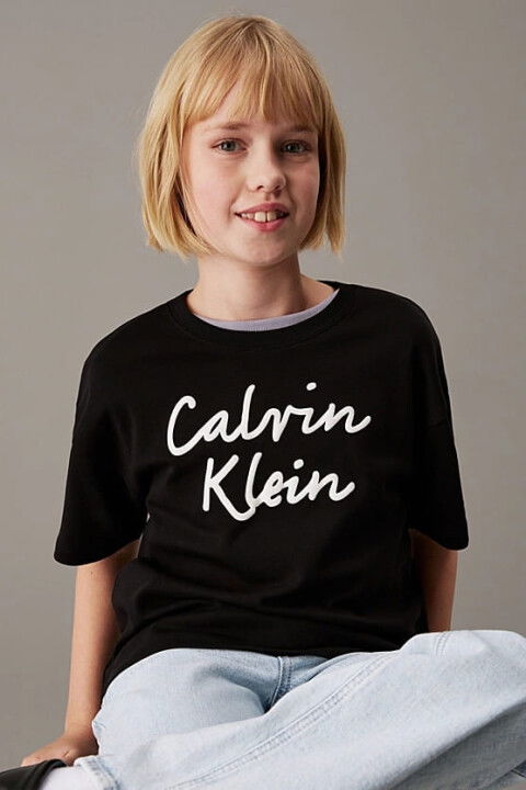 Kız Çocuk Script Logo Boxy T-Shirt - Siyah - Calvin Klein
