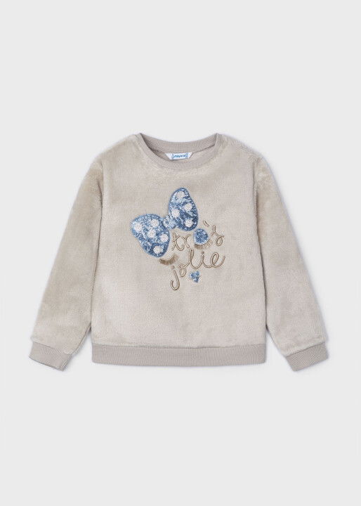 Kız Çocuk Suni Kürklü Sweatshirt Gri - Mayoral
