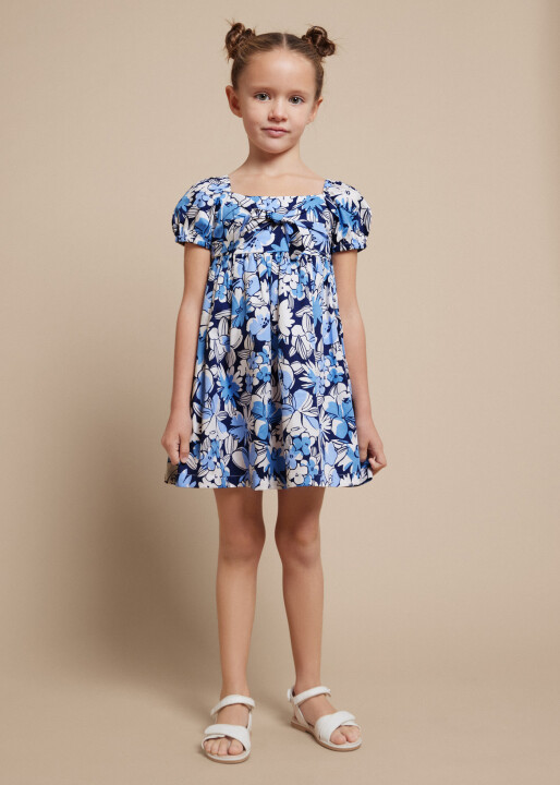 Kız Çocuk Çiçek Desenli Elbise-Lacivert - MAYORAL