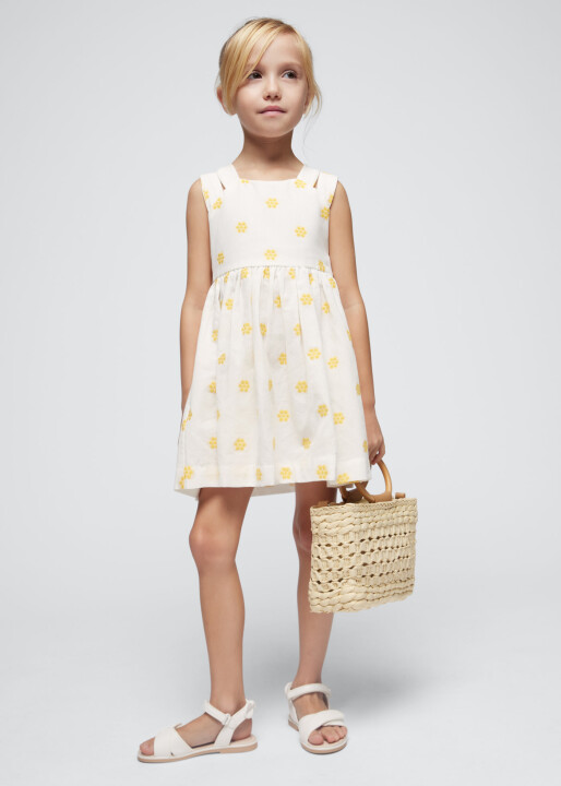 Kız Çocuk Çiçekli Elbise-Krem - MAYORAL