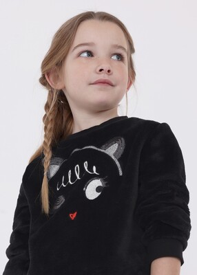 Kız Çocuk İşlemeli Sweatshirt-Siyah - 2