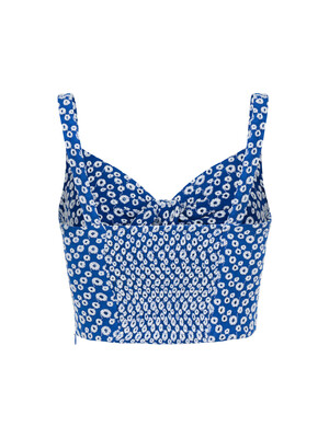 Kadın Brodeli Crop Top-Saks - 5