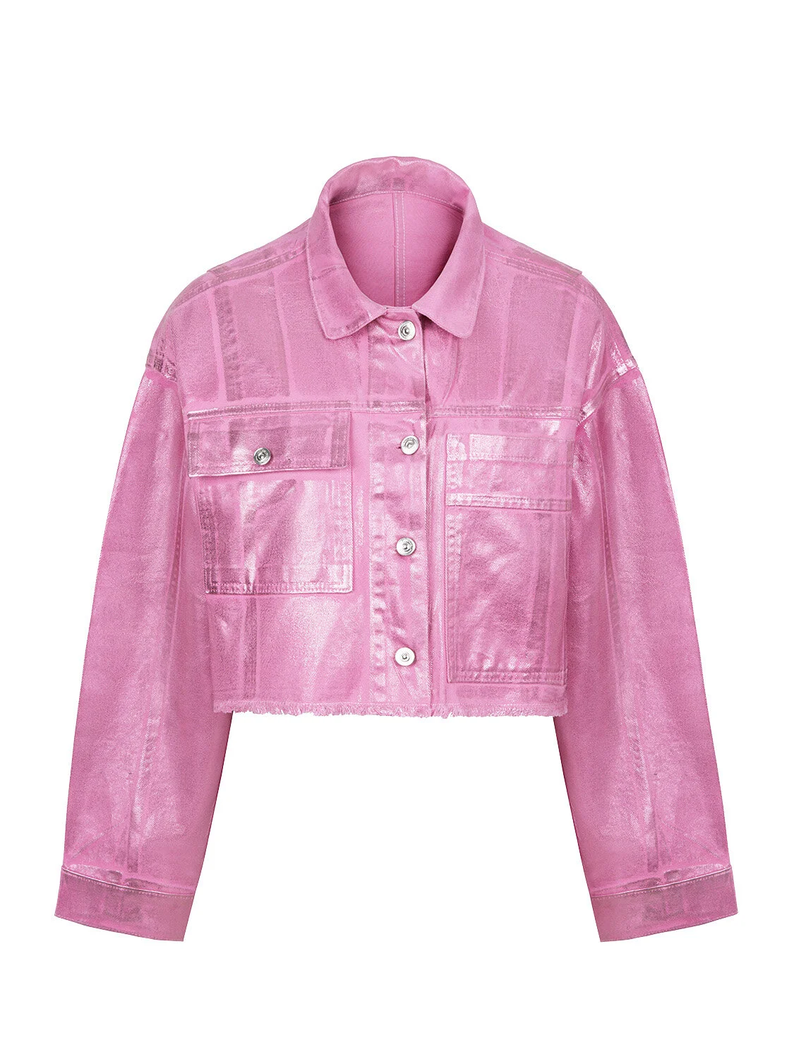 Metalik Denim Ceket-Pembe - 4