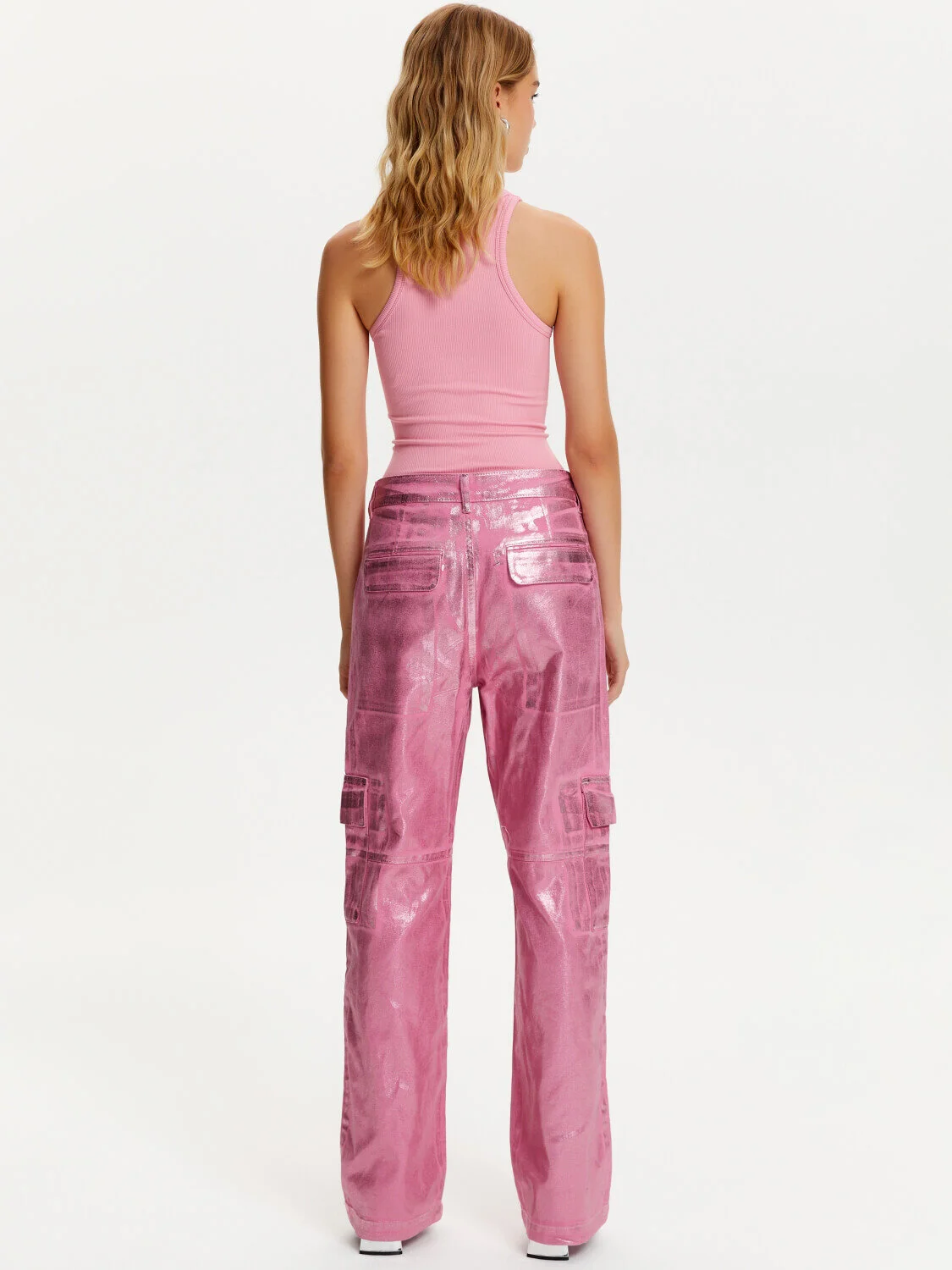 Metalik Denim Pantolon-Pembe - 3