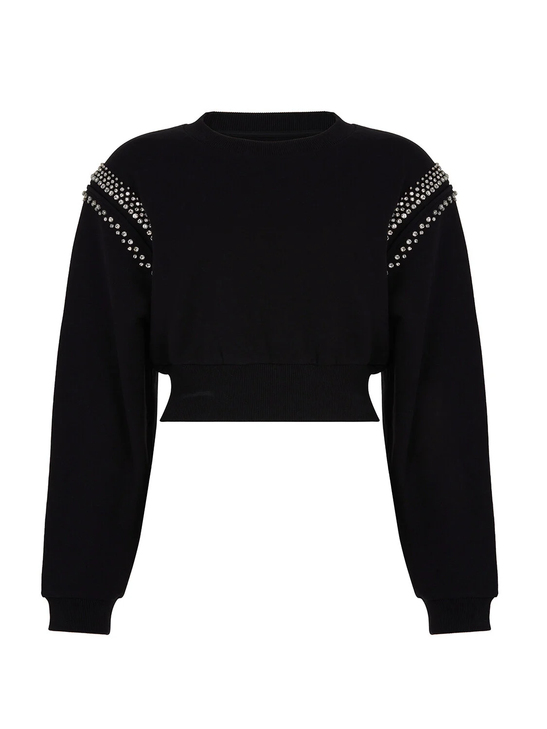 Taş Detaylı Crop Sweatshirt-Siyah - 1