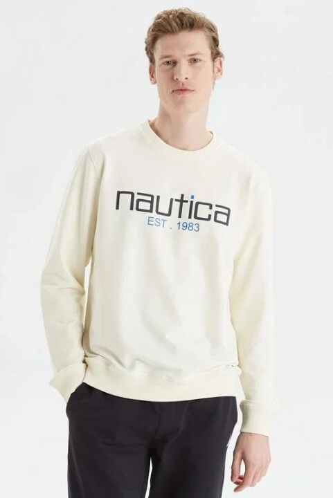 Erkek Standart Fit Baskılı Sweatshirt-Krem - NAUTICA