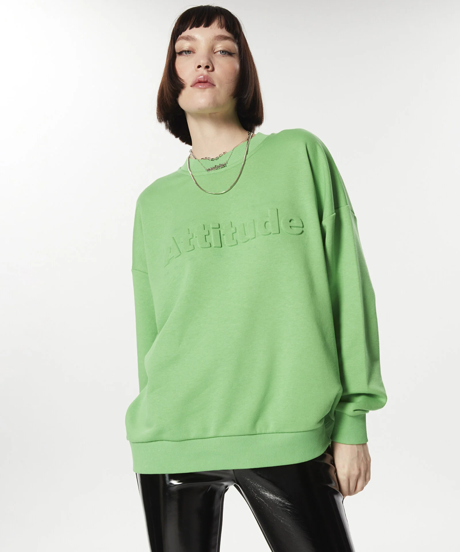 3D GOFRE BASKILI SWEATSHIRT-YEŞİL - 2