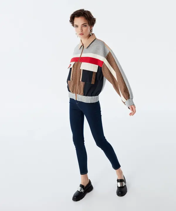 Kadın Colorblock Bomber Mont-Natural - 4