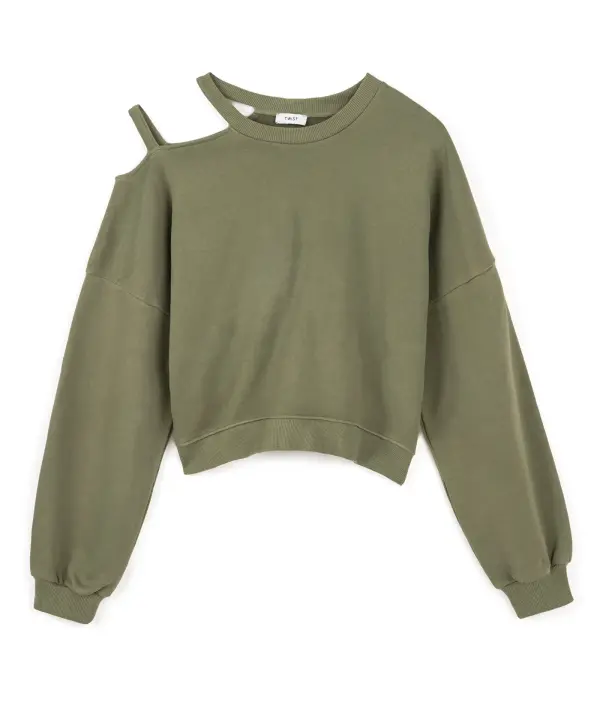 Kadın Cutout Sweatshirt-Haki - 6