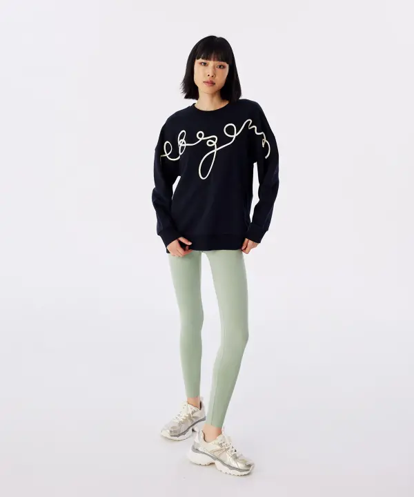 Kadın Nakışlı Sweatshirt-Lacivert - 1