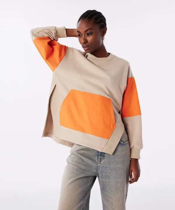 Kadın Nakışlı Sweatshirt-Naturel - 2