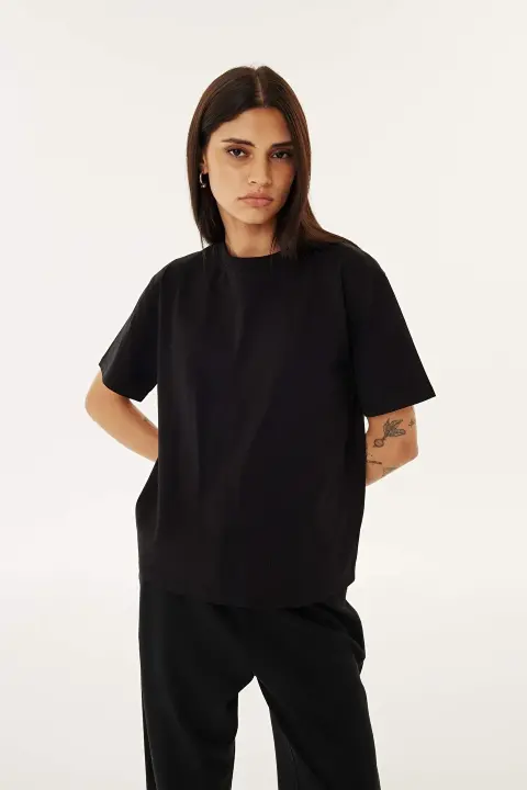 Kadın Oversize T-Shirt - Siyah - 1