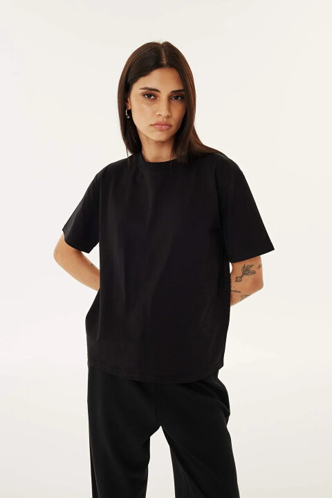 Kadın Oversize T-Shirt - Siyah - Twist