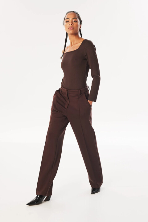 Kadın Wide Leg Fit Pantolon - Kahverengi - Twist