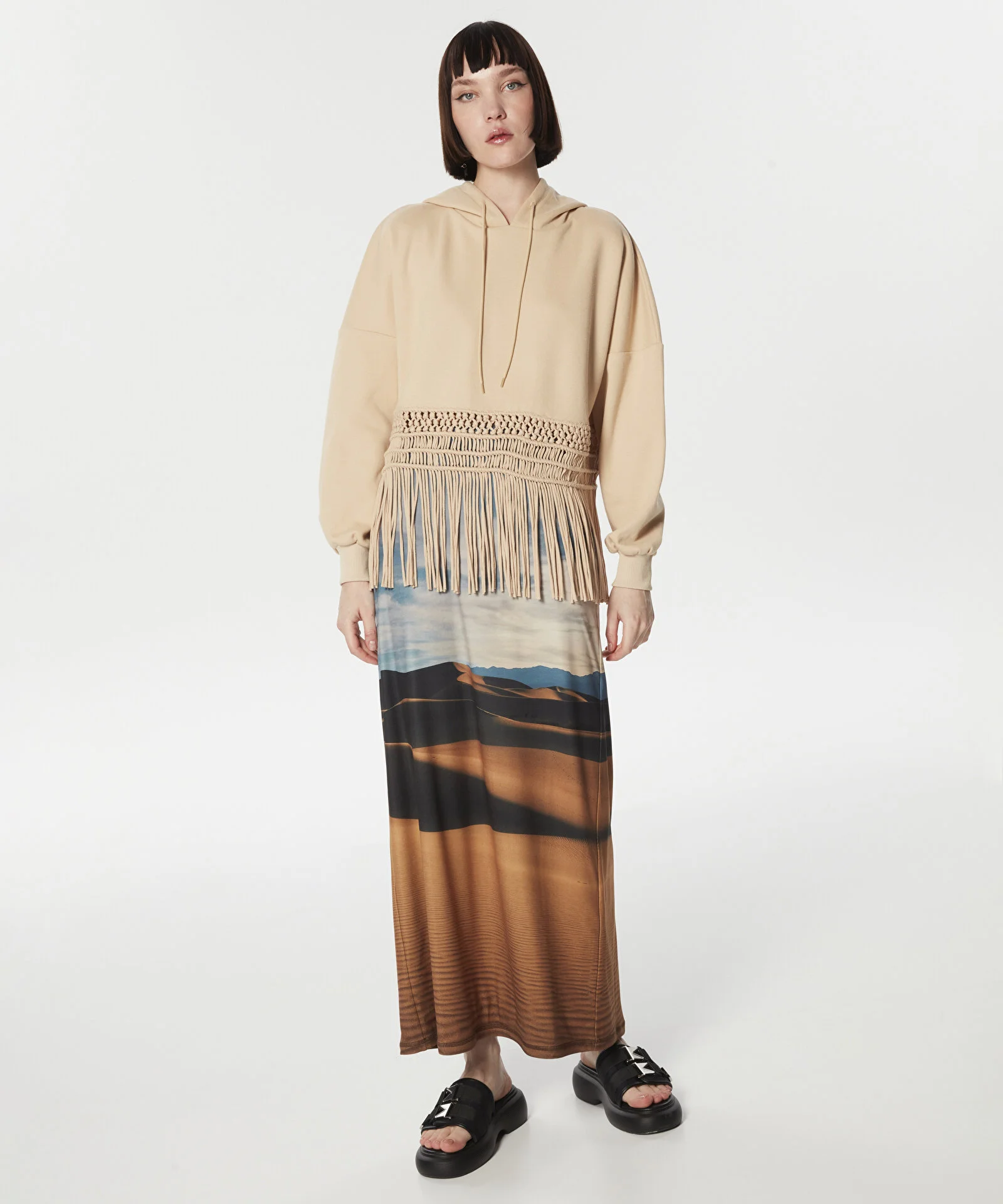 MAKROME DETAYLI OVERSIZE SWEATSHIRT-KREM - 2