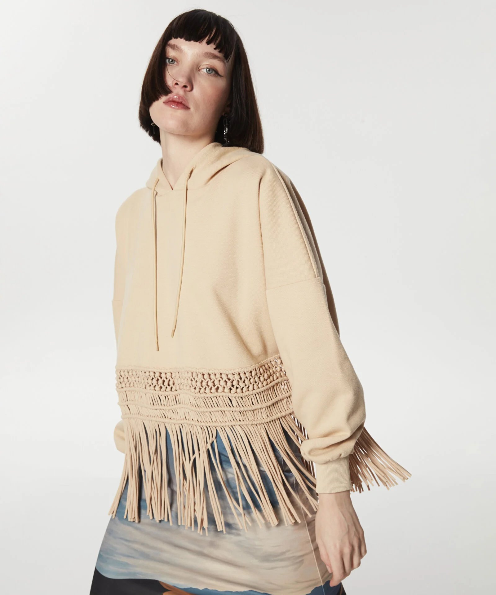 MAKROME DETAYLI OVERSIZE SWEATSHIRT-KREM - 4