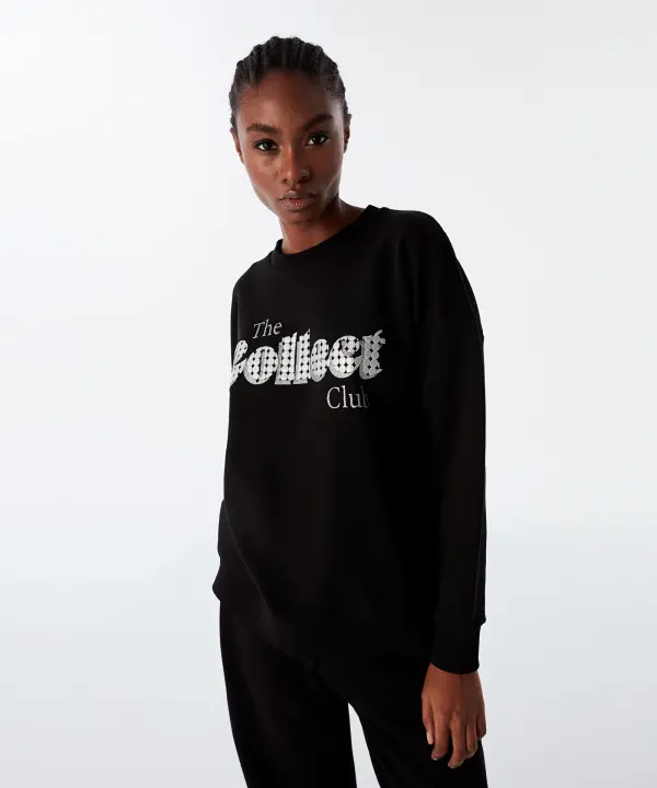 KADIN SLOGAN BASKILI SWEATSHIRT-SİYAH - 2