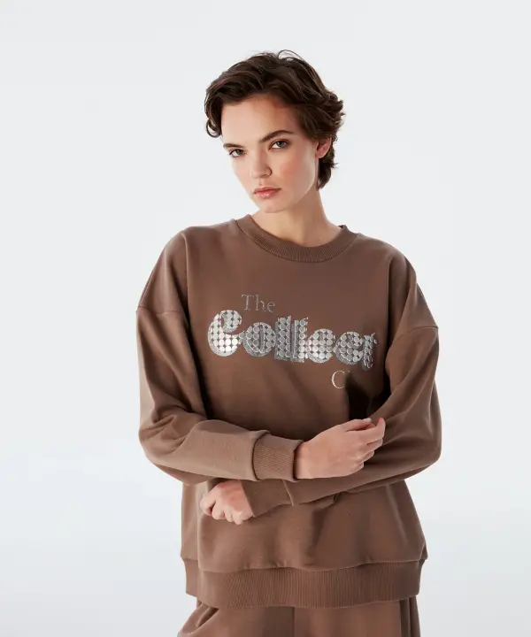 KADIN SLOGAN BASKILI SWEATSHIRT-TAŞ - 2