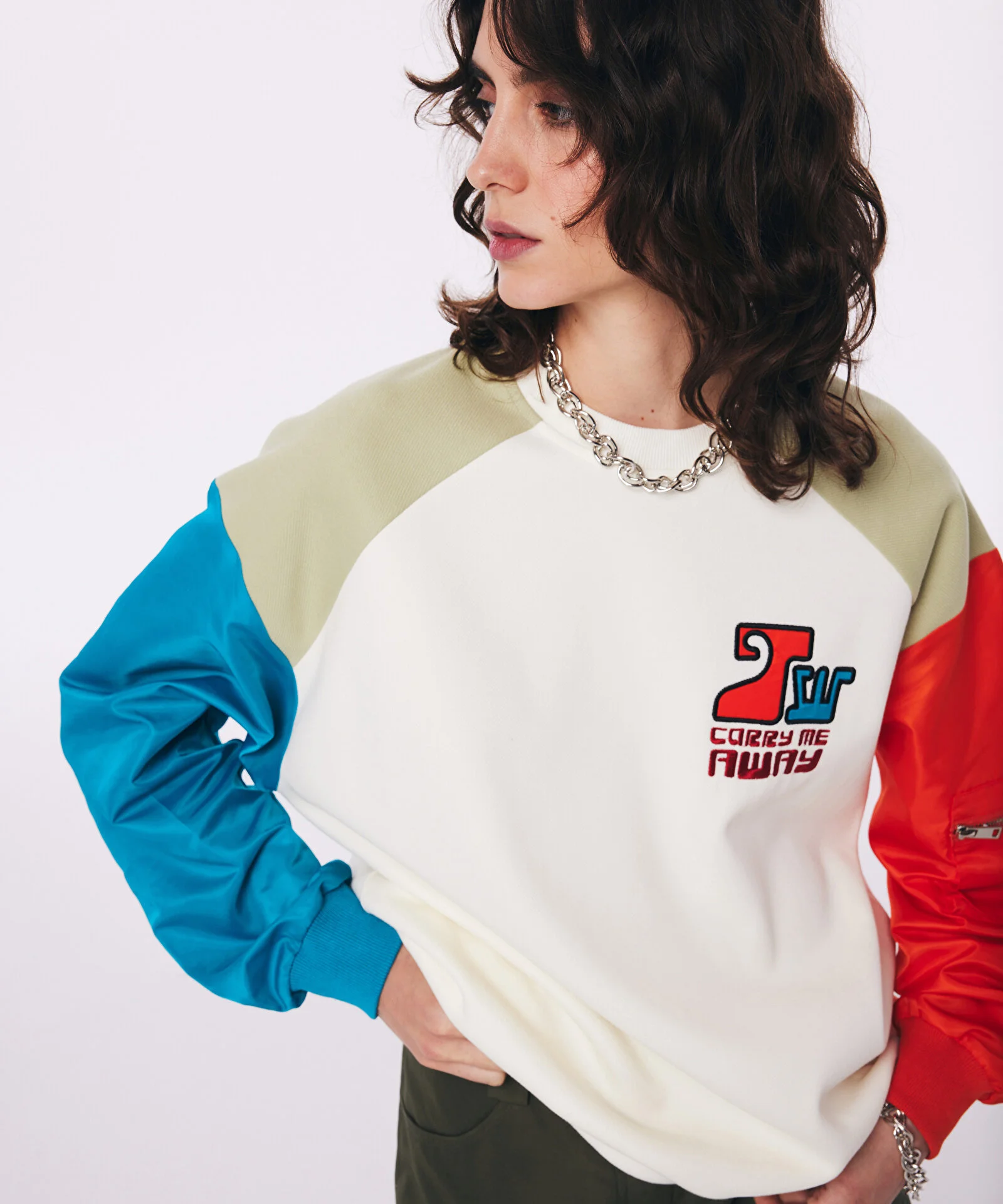 TEKNİK KUMAŞ MIX SWEATSHIRT-KREM - 3