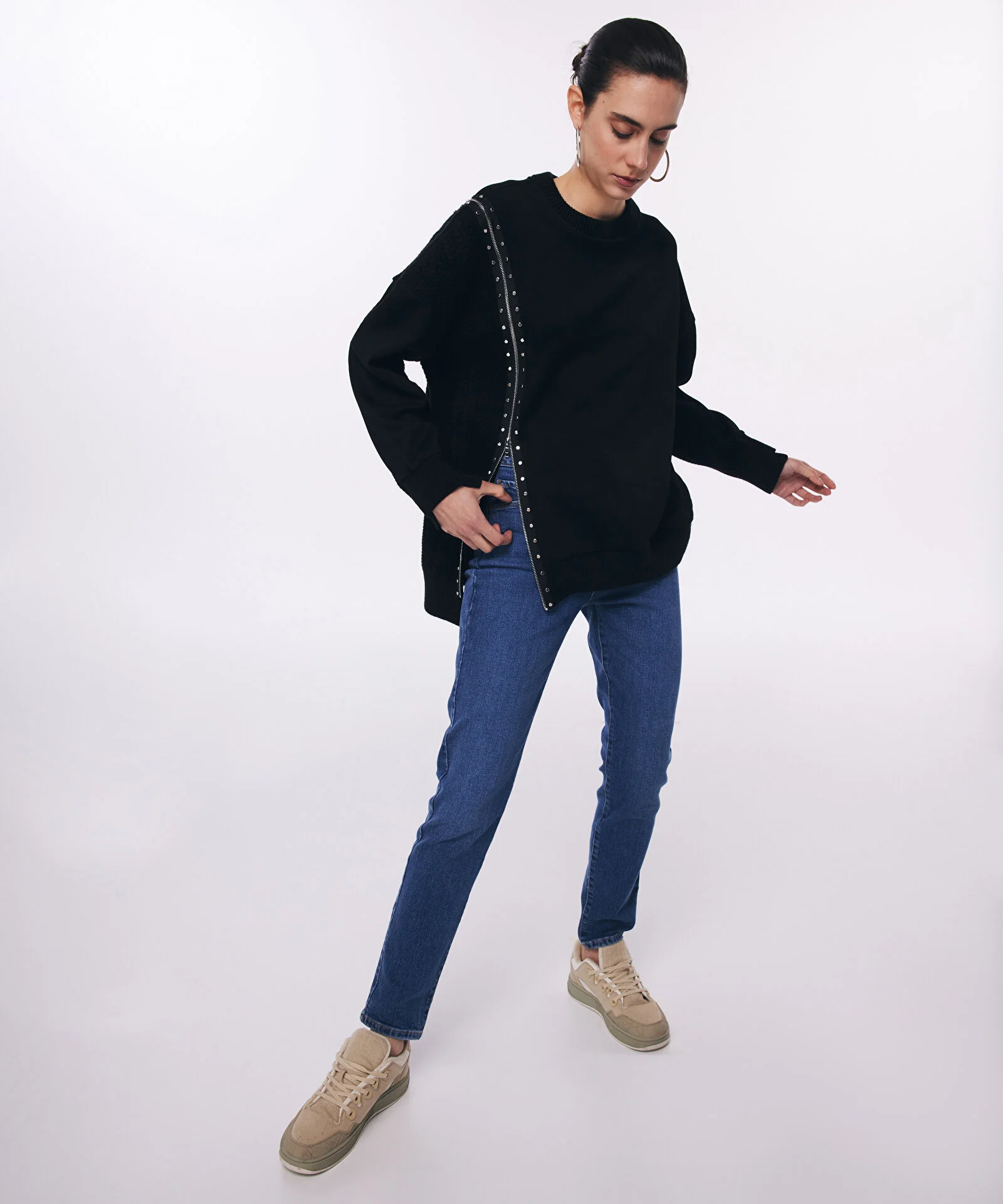 TRİKO MIX SWEATSHIRT-SİYAH - 2