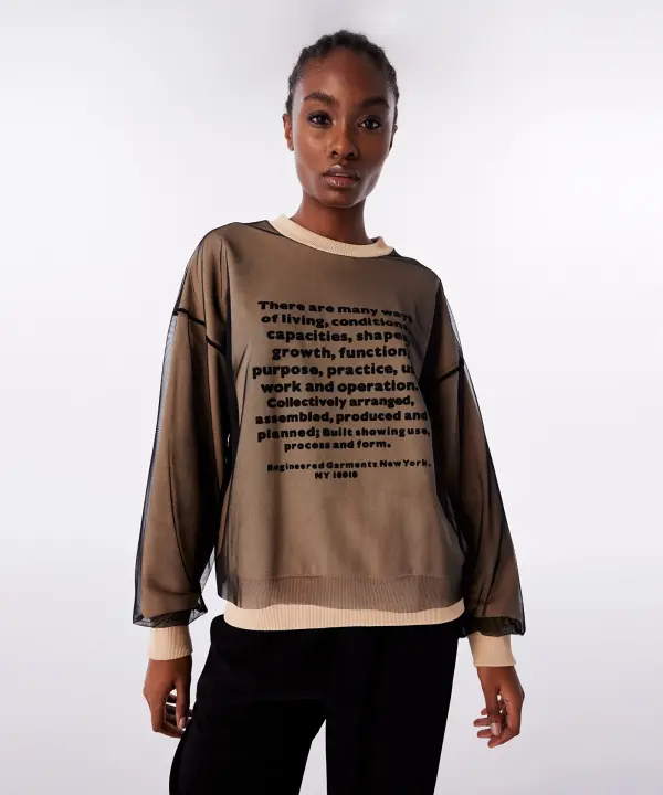 KADIN TÜL MIX SWEATSHIRT-NATUREL - 1