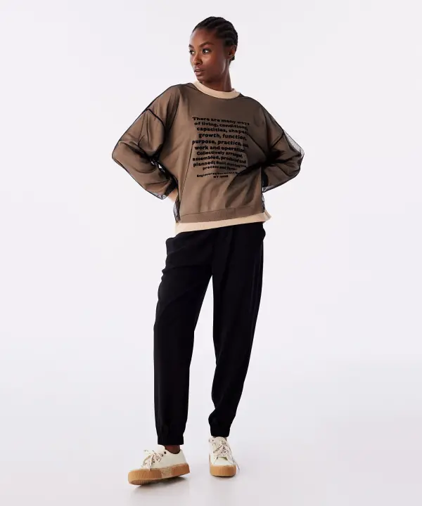 KADIN TÜL MIX SWEATSHIRT-NATUREL - 4