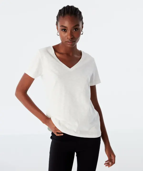 V YAKA BASIC T-SHIRT-EKRU - 1