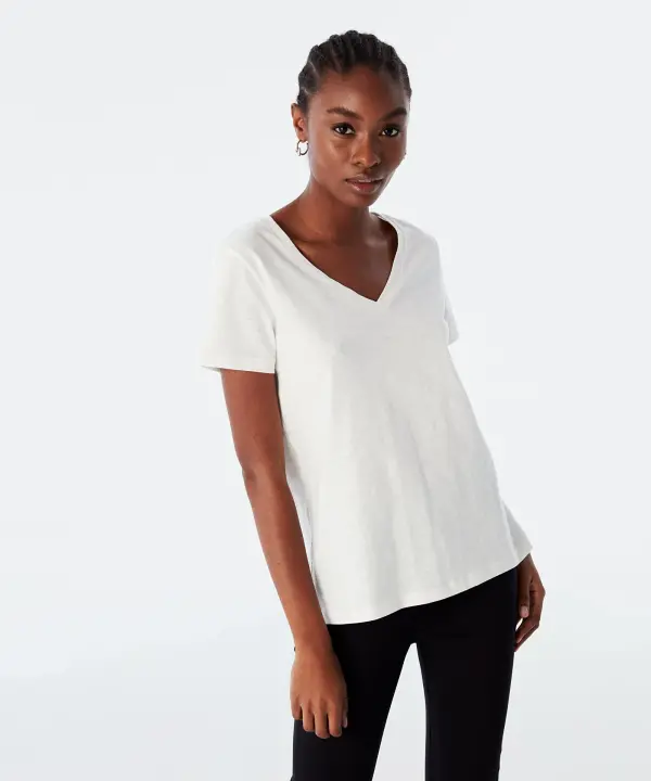 V YAKA BASIC T-SHIRT-EKRU - 2