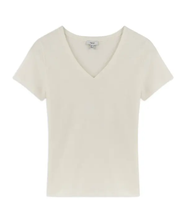 V YAKA BASIC T-SHIRT-EKRU - 5