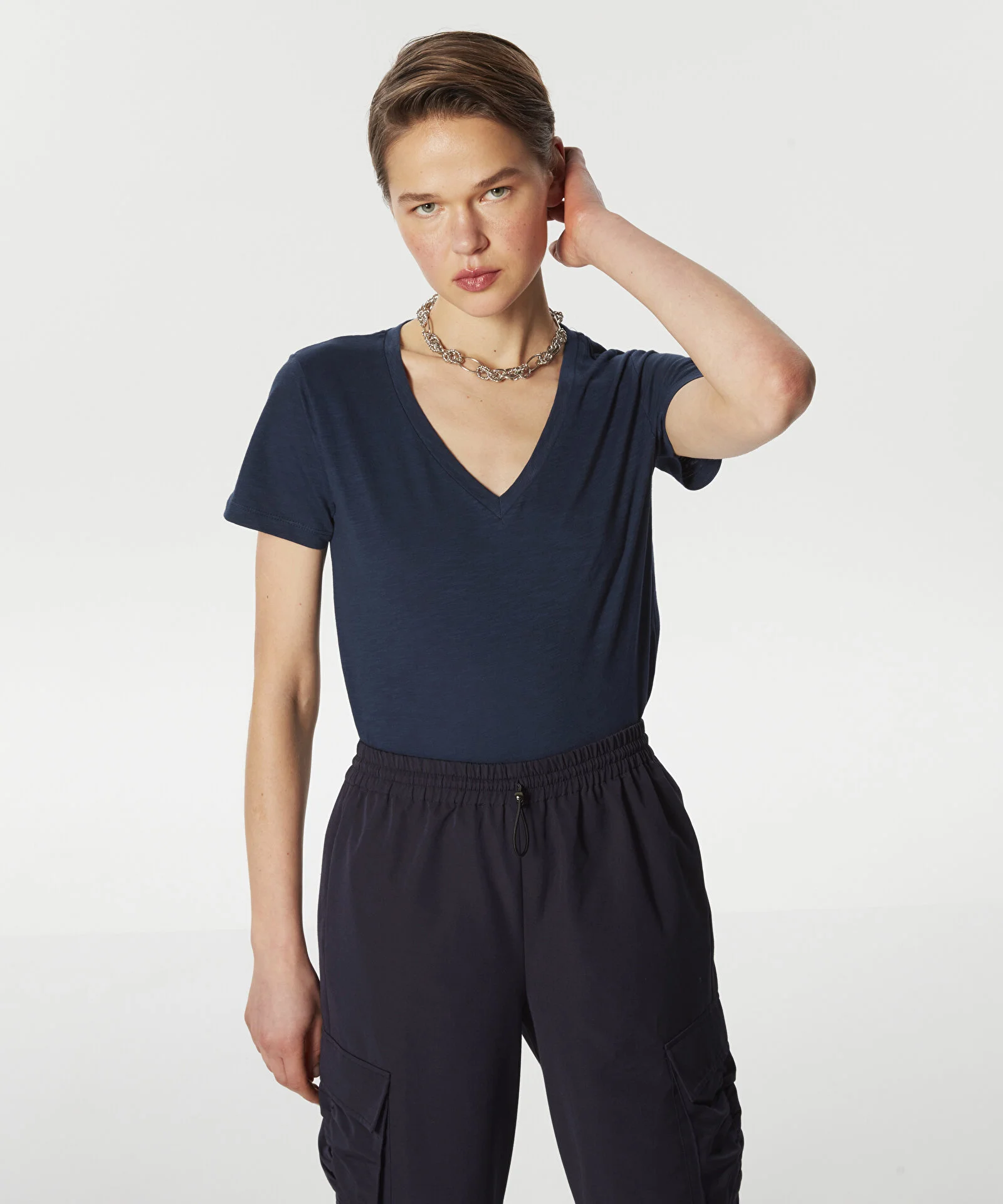 V YAKA BASIC T-SHIRT-LACİVERT - 2