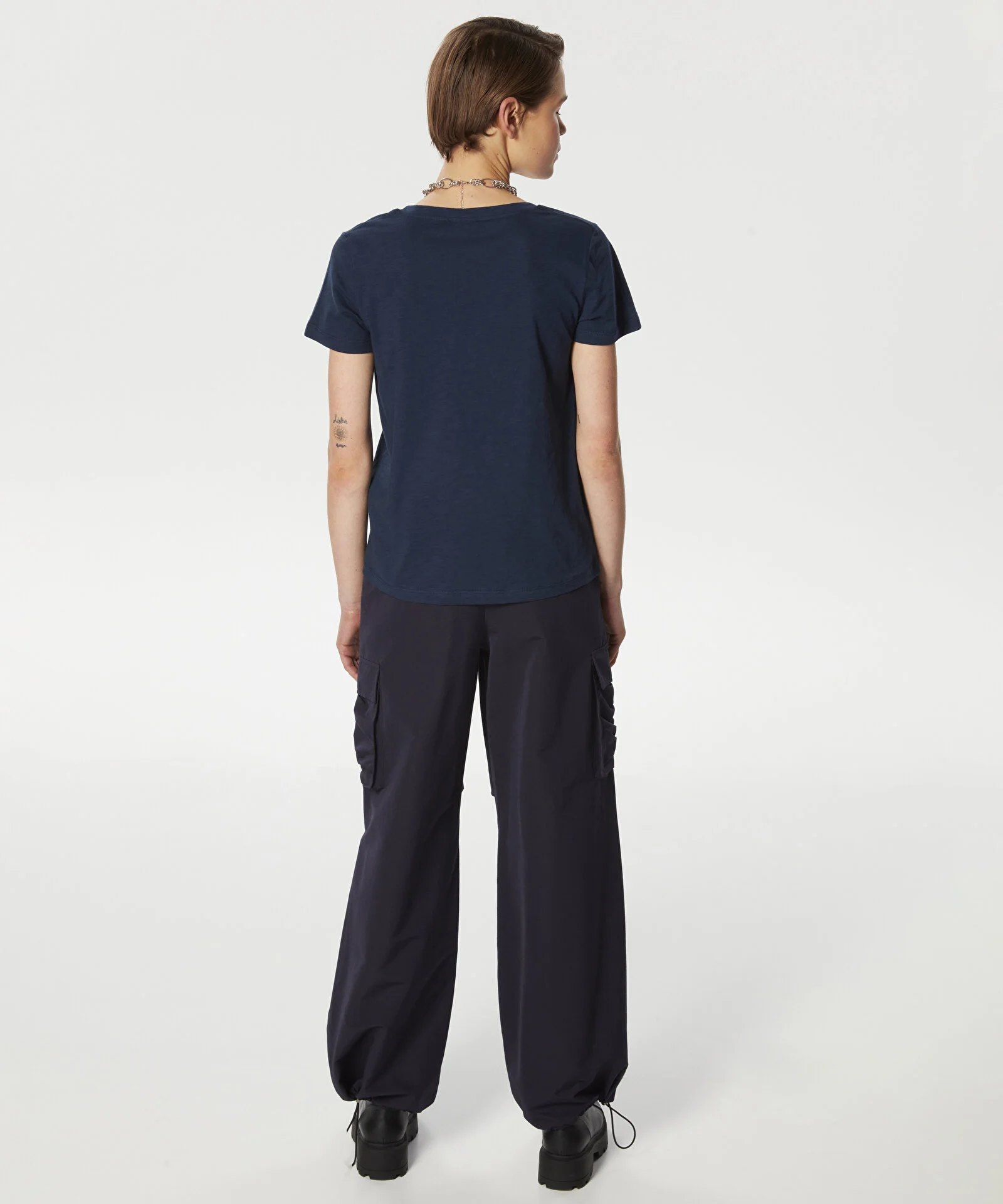 V YAKA BASIC T-SHIRT-LACİVERT - 4