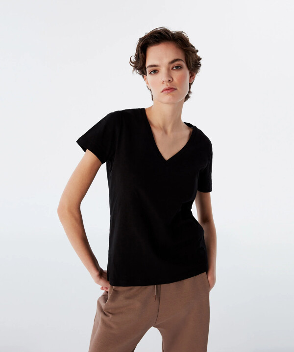 V YAKA BASIC T-SHIRT-SİYAH - Twist