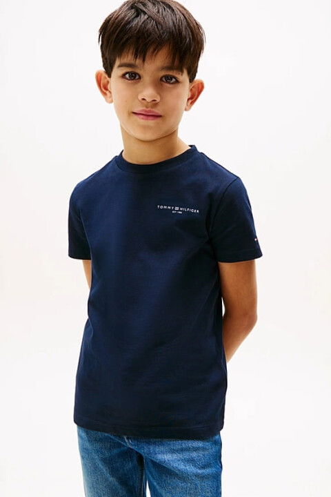 Unisex Çocuk Logo Baskılı Kısa Kollu T-Shirt – Lacivert - Tommy Hilfiger